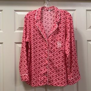 Pink White and Black Victoria's Secret Knit Pajamas (Top & Pant) with Deer Print